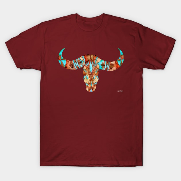 Water Buffalo Skull T-Shirt by CatCoq